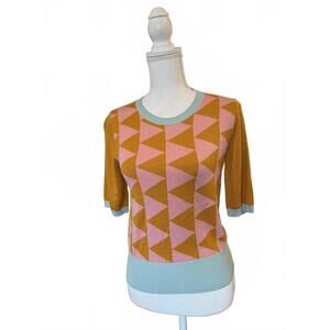 Happy Sheep Geometric Pattern Knit Silk and Cashmere Top, Small